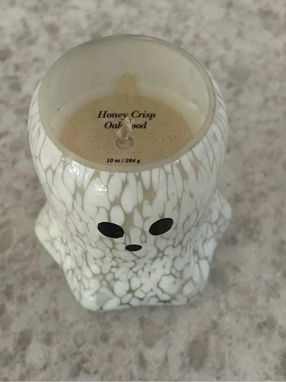 “New” White Speckled Ghost Glass Candle 10oz